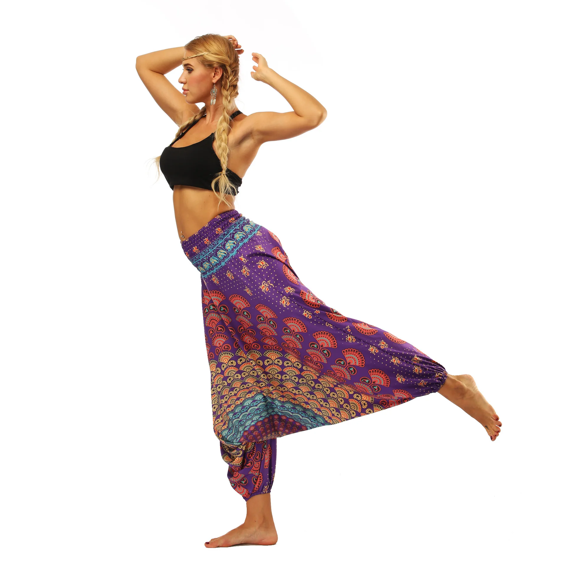 Women Boho High Waist Loosed Yoga Pants, Harem Baggy Hippie Aladdin Genie Beach Pants Leggings Boho Clothing for Women