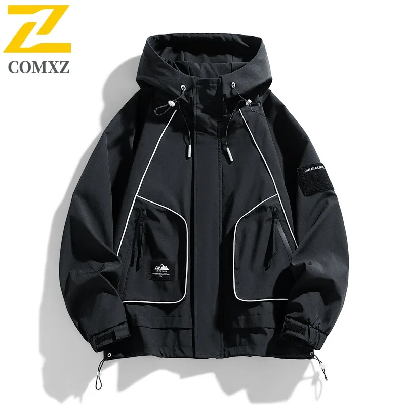 

COMXZ Men Hooded Jacket Minimalist Outdoor Waterproof Adventure Hiking Camping Climbing Outerwear Hunting Windbreaker Jacket