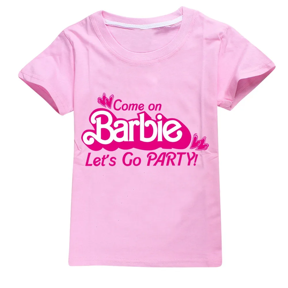 New Kawaii Barbie Kids Short Sleeve Summer Cartoon Boys Girls Soft O-Neck T Shirts Oversized Fashion Y2K White Tees Tops Gifts 
