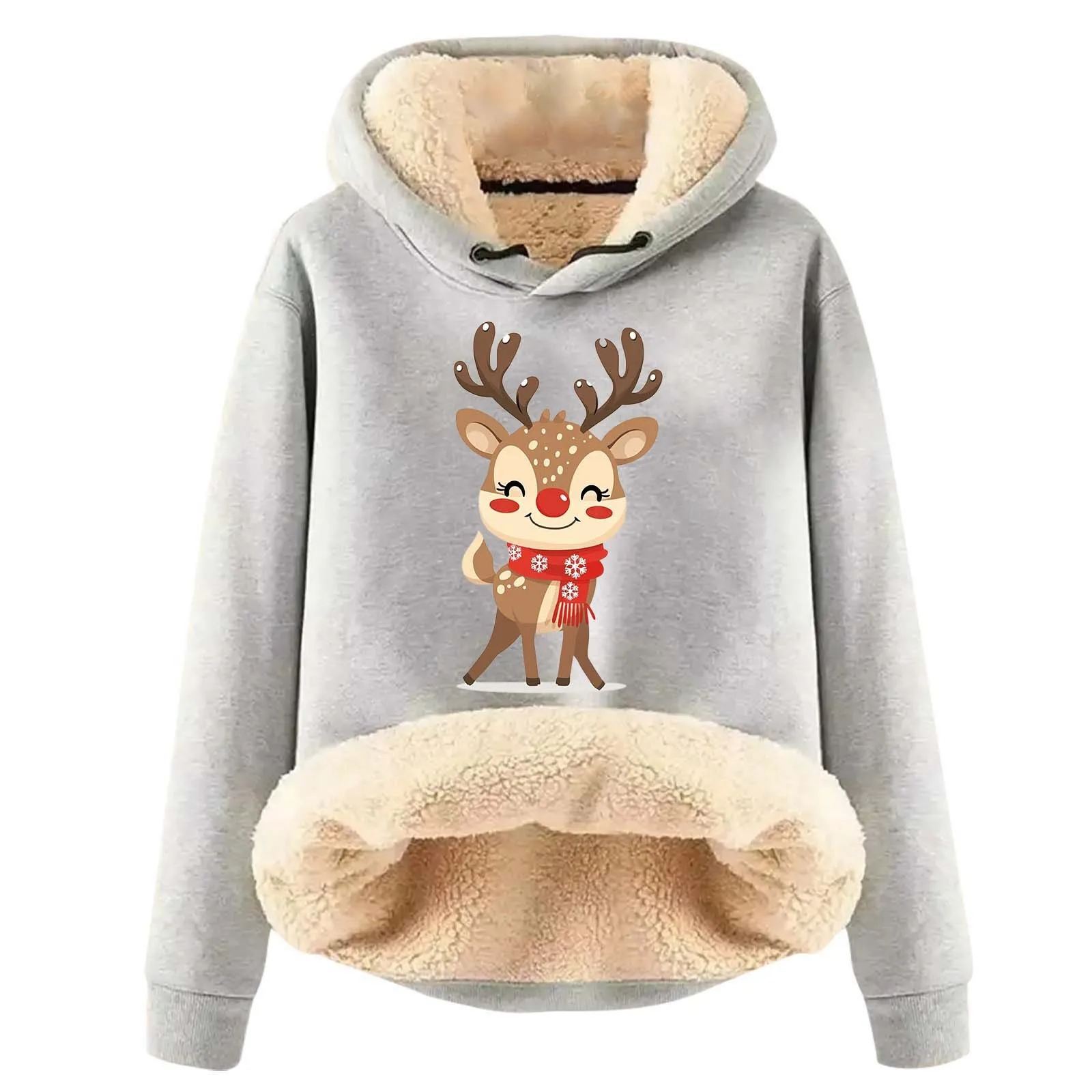 Christmas Large Size Long Sleeve Hooded Shirt Casual Y2k Anime Graphic Tracksuit Padded Cartoon Cow Print Women'S Winter Jacket