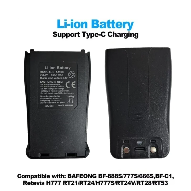 New BL-1 3.7V 2800mAh Type-C for BAOFENG BF-888S 777S C1 for Retevis H777 RT21 RT24 RT28 Walkie Talkie Rechargeable Battery