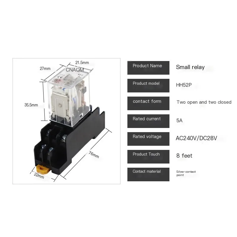 Middle Relay 220V Ac Dc 24V12 Volt Hh52P 54P Small Relay 8 Feet 14 Feet My2Nj