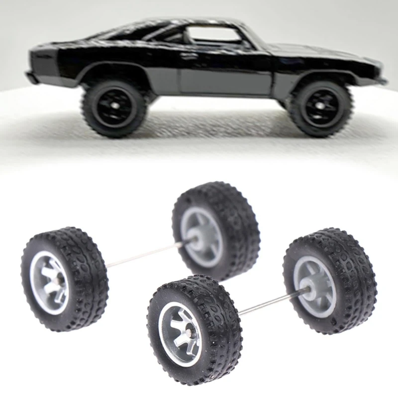 4pcs عجلات طراز التحكم عن بُعد متينة لـ 1/64 شاحنات Diecast مع محاور قضيب مستديرة