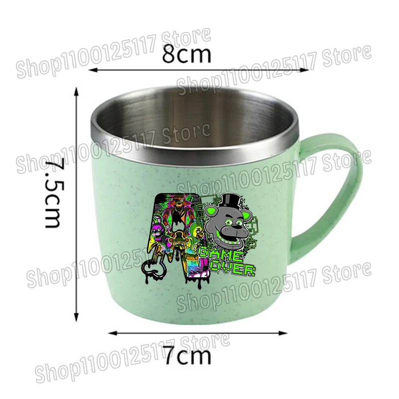 Fnafs أنيمي 304 كوب ماء من الفولاذ المقاوم للصدأ كول خمس ليال فريديز الحرارية القدح المنزل مكافحة الإفلات فرشاة الأسنان أكواب هدية عيد ميلاد الطفل