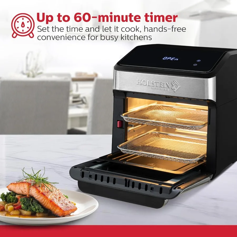 مقلاة هوائية رقمية 12.7 كيو تي 8 في 1 مع شاشة LED لنافذة عرض بحجم عائلي بتقنية الهواء الساخن. اير فراي بيك جريل ديهيدرات روا