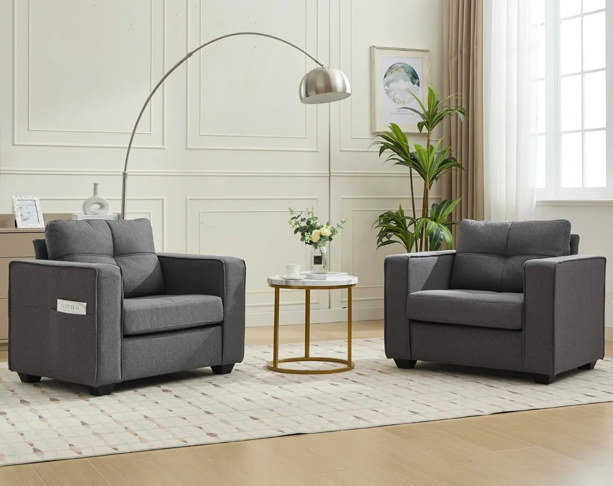 

Chairs Set of 2,Modern Tufted Upholstered Living Room Chair,Comfy Arm Chair,for Living Room,Bedroom,Office