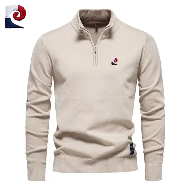 قميص بولو محبوك عالي الجودة بنصف سحاب للرجال جديد، كاجوال، دافئ ومتعدد الاستخدامات