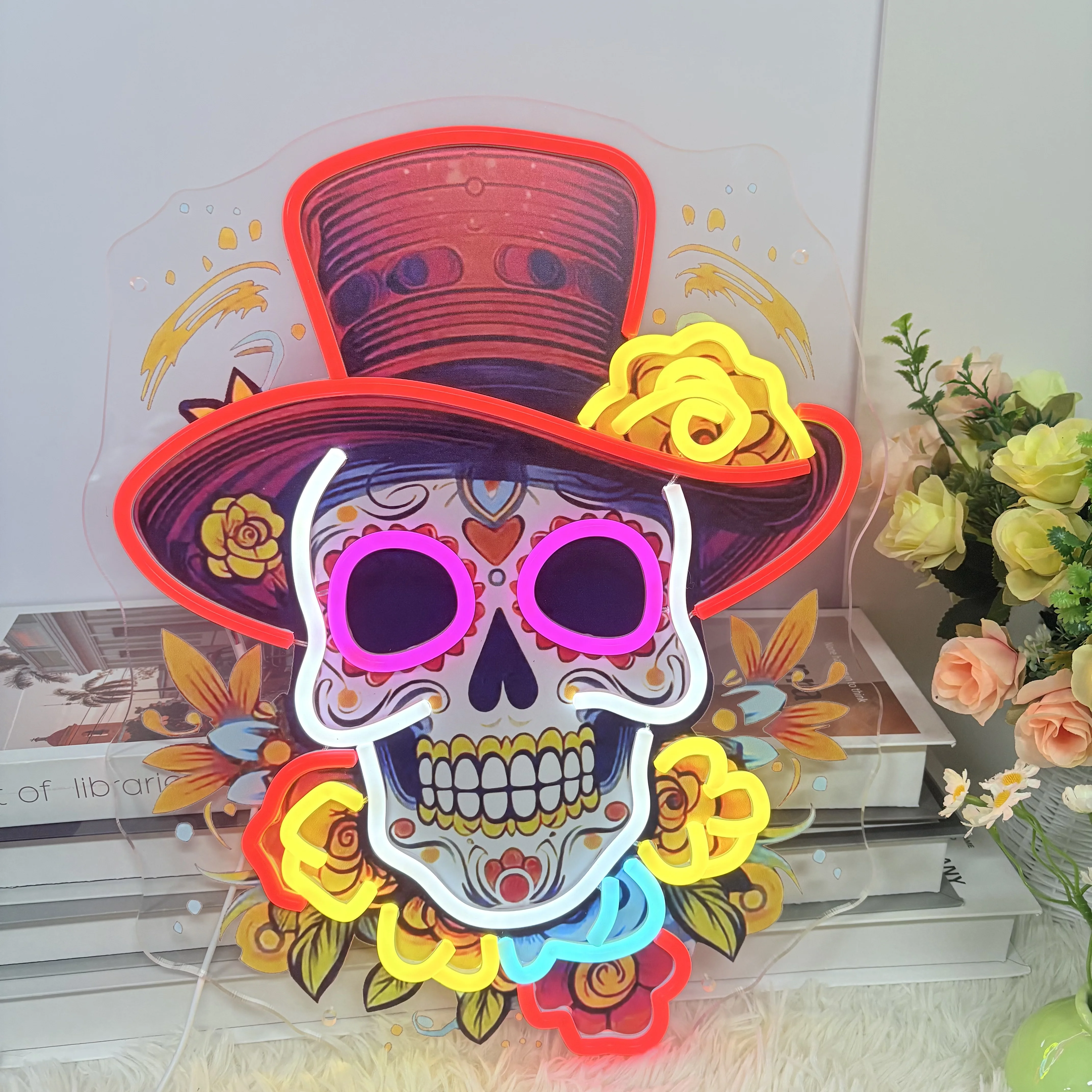 

Mexican Skull Neon Sign UV Print Neon Sign Mexican Restaurant Skull Artwork Decor Business Decor