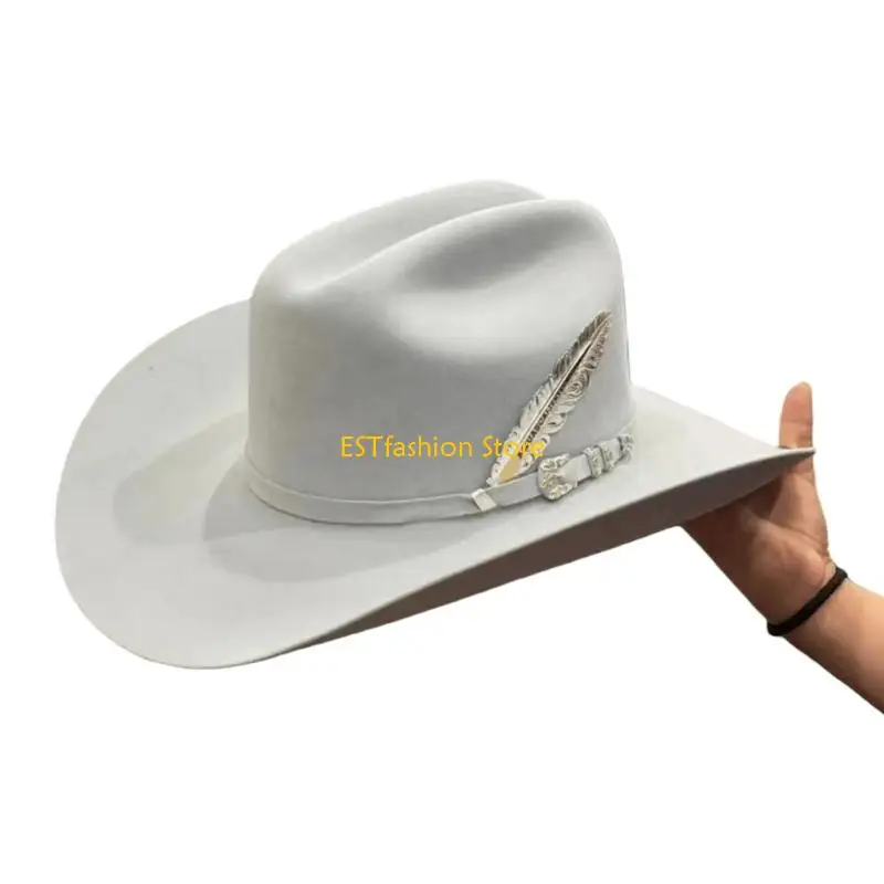 Y5GC Elegant Wool Fedoras Hat For Men And Women White Gentleman Breathable Unisex Hat For Outdoor Event