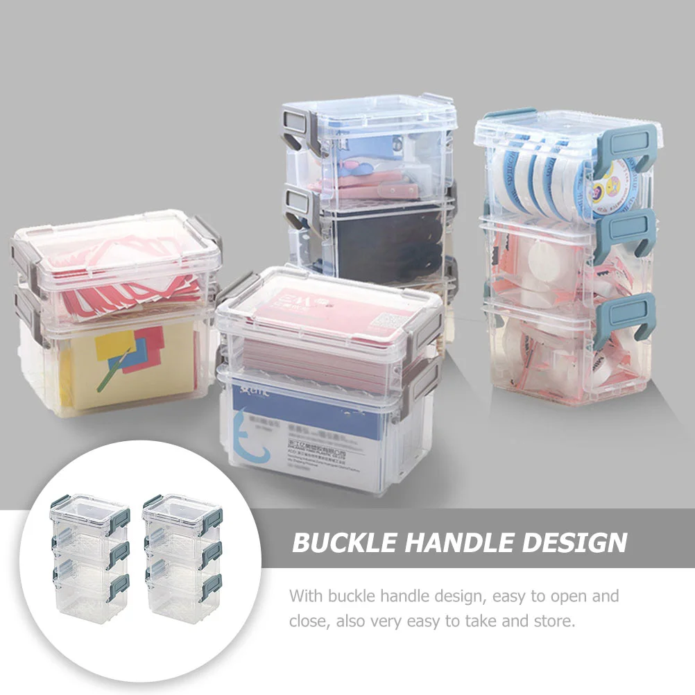 6 Pcs Transparent Storage Box Bins Plastic Desktop Organizer Case Sundries Container Jewelry Travel