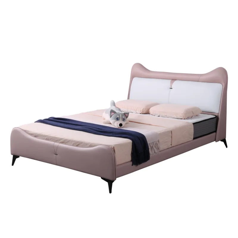 Children's leather bed 1.5M solid wood cartoon boys and girls small apartment single bed storage high box