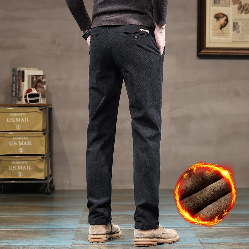 New Arrival 2024 Winter Men's Jeans Pants Thick Warm Fleece-lined Outdoor Snow Nel Business Casual Long Trousers