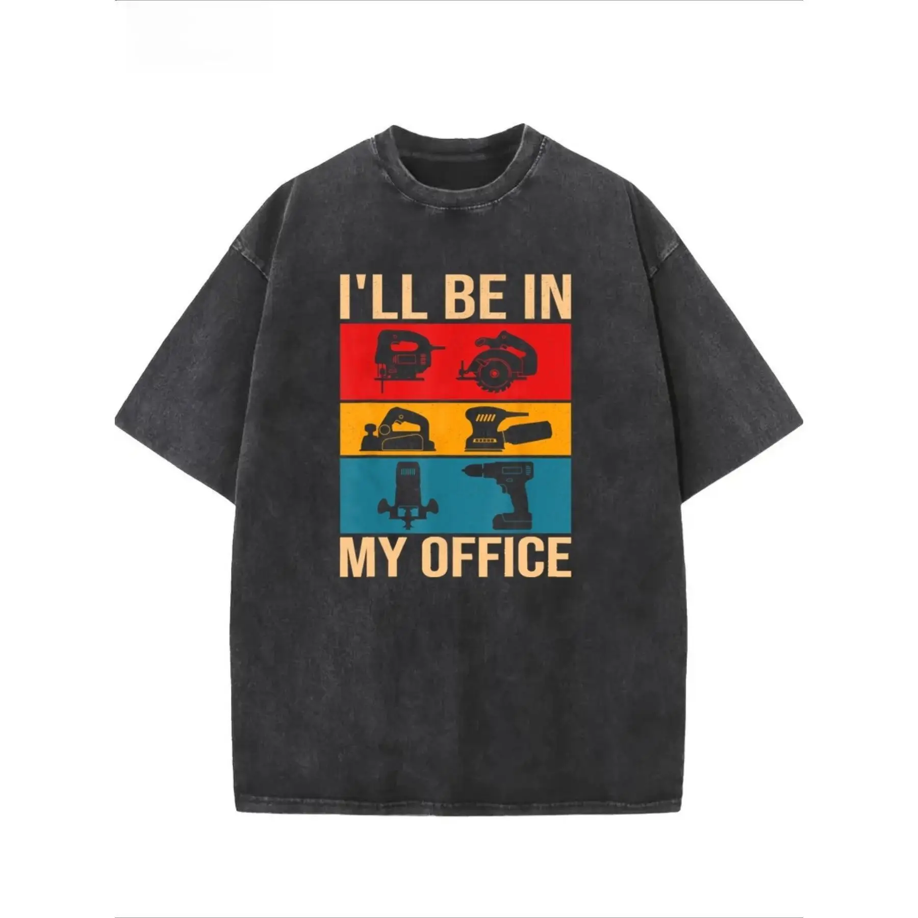 

Women Washed Oversized Handyman T-Shirt Funny My Office Tools Graphic Tee DIY Woodworker Slogan Carpenter Casual Top Gift