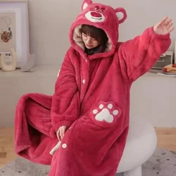 New Toy Story winter plus velvet long pajamas Disney Lotso children's thickened coral velvet outer wear warm hooded home clothes