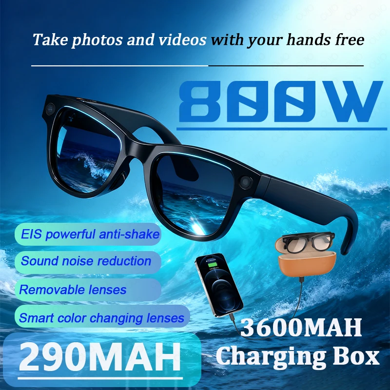 

New AI Smart Glasses 800W 4K HD Video Recording 100+ Languages ​​Translation Sunglasses Bluetooth Call Music Playing Men Women
