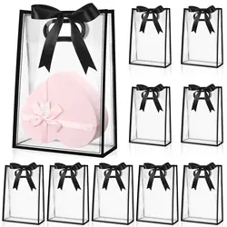 5Pcs Clear Plastic Gift Bag,Reusable Favor Bag for Wedding Bridal Birthday Party Goodies Graduation Shopping-Without Ribbon