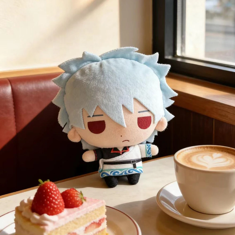 12cm Sakata Gintoki Plush Toys Pendant Cute Printed Anime GINTAMA Stuffed Dolls Collectibles Peripherials Toys Keychain Gifts