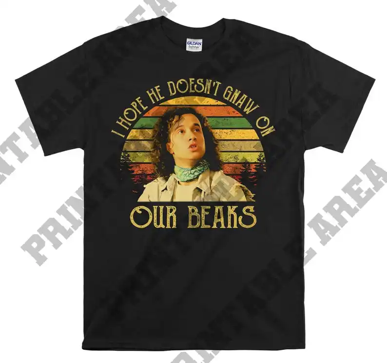 

Encino Man I Hope He Doesn't Gnaw On Our Beaks Винтажная мужская футболка унисекс, футболка MO152