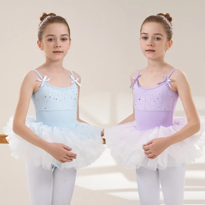 Ballet Leotard With Tulle Tutu Skirt Open Crotch Summer Breathable Dance Outfit Gym Training Stage Recital Performance Dancewear