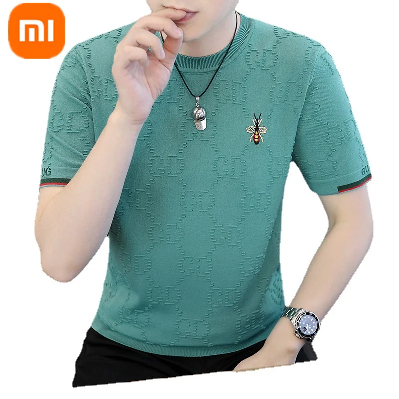 

2023 Xiaomi YOUPIN Ice Silk High-elastic knit T-shirt Men Skin-Friendly Breathable Bee Embroidery Short-sleeved