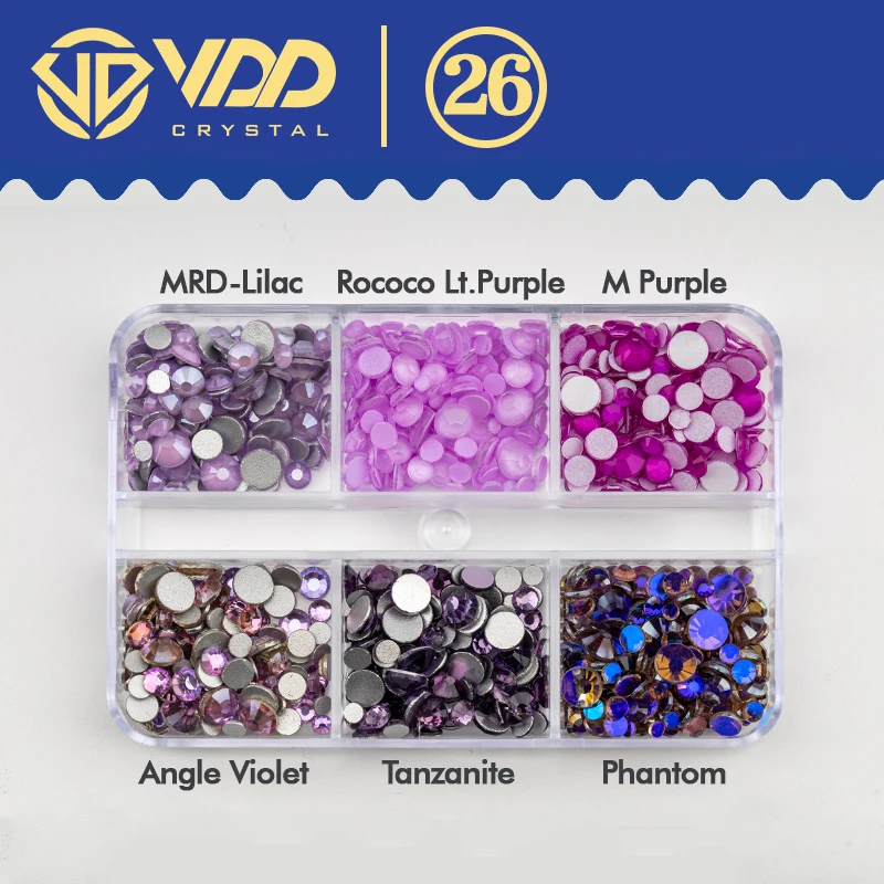 VDD Mix Size nuovo Set di colori Nail Art Box SS6-SS20 Strass di cristallo di vetro Flatback Glitter Strass pietre decorazioni artigianali fai da te