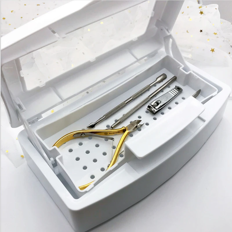 Nail Sterilizer Tray Disinfection Box Salon Nail Art Nipper Tweezers Nail Manicure Equipment Tools Cleaner Sanitize Set Box