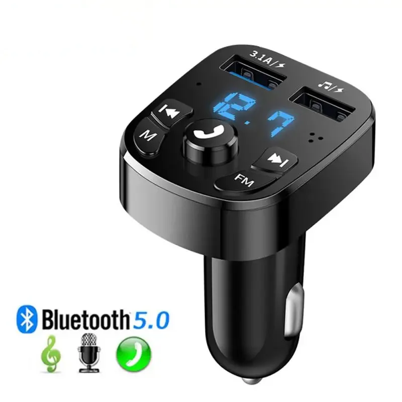 Автомобильный FM-передатчик Bluetooth 5,0 Aux Handsfree Беспроводной автомобильный комплект с двумя USB-портами Автомобильное зарядное устройство Авторадио FM-модулятор Адаптер MP3-плеера