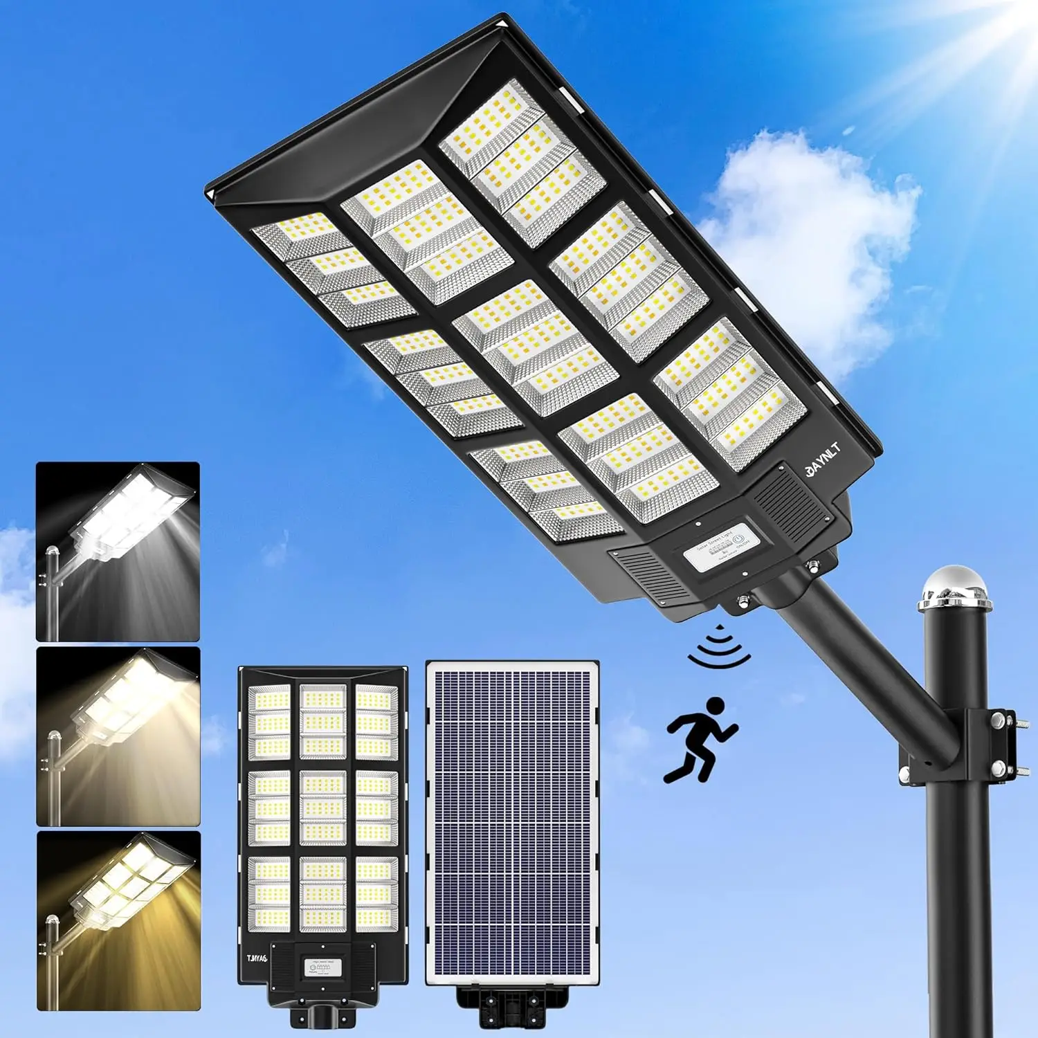 3800W Solar Street Lights Outdoor, -6500K  Highest Lumen Solar Parking Lot Lights, Waterproof  to Dawn So