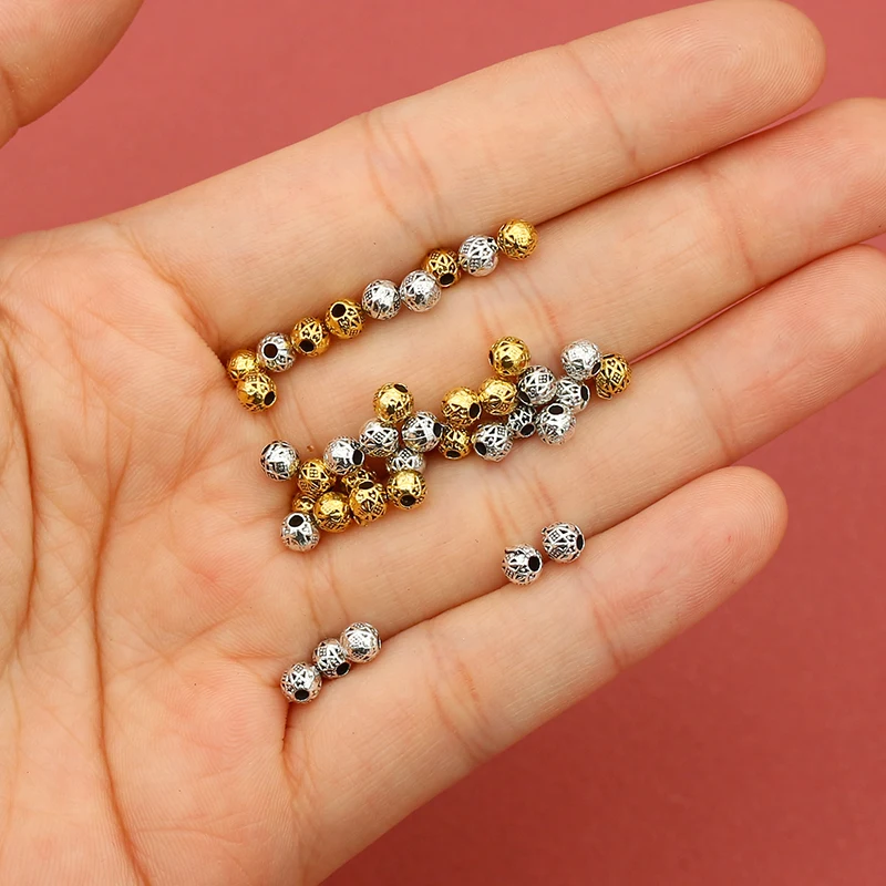 100pcs/Lot Retro Antique Silver Color Small Loose Beads 4mm Handwoven Bracelets Earrings Spacer Charms DIY Jewelry Materials