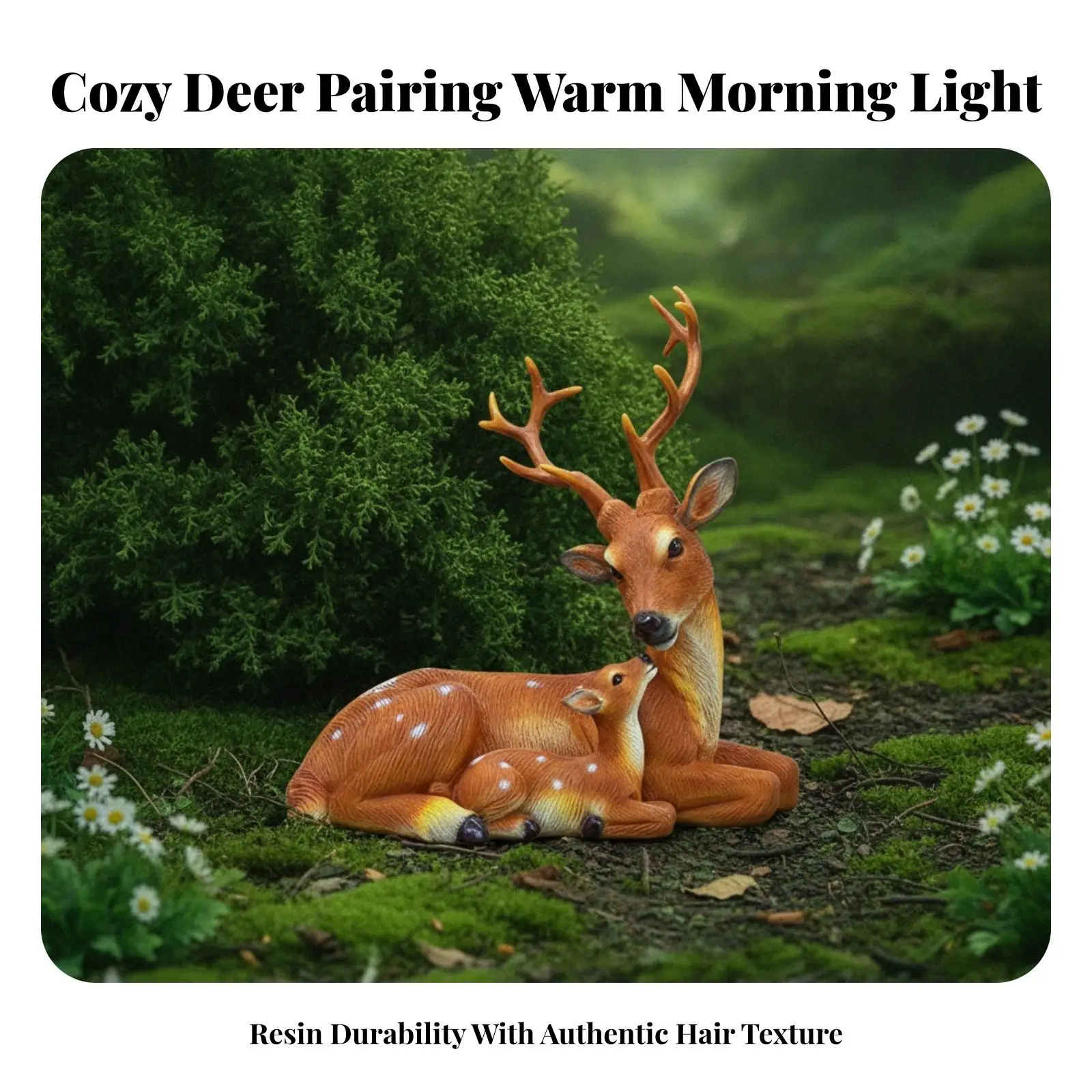 Animal Figurine Deer with Fawn Resin Statue for Covered Patio Shelf Decorative Art Object