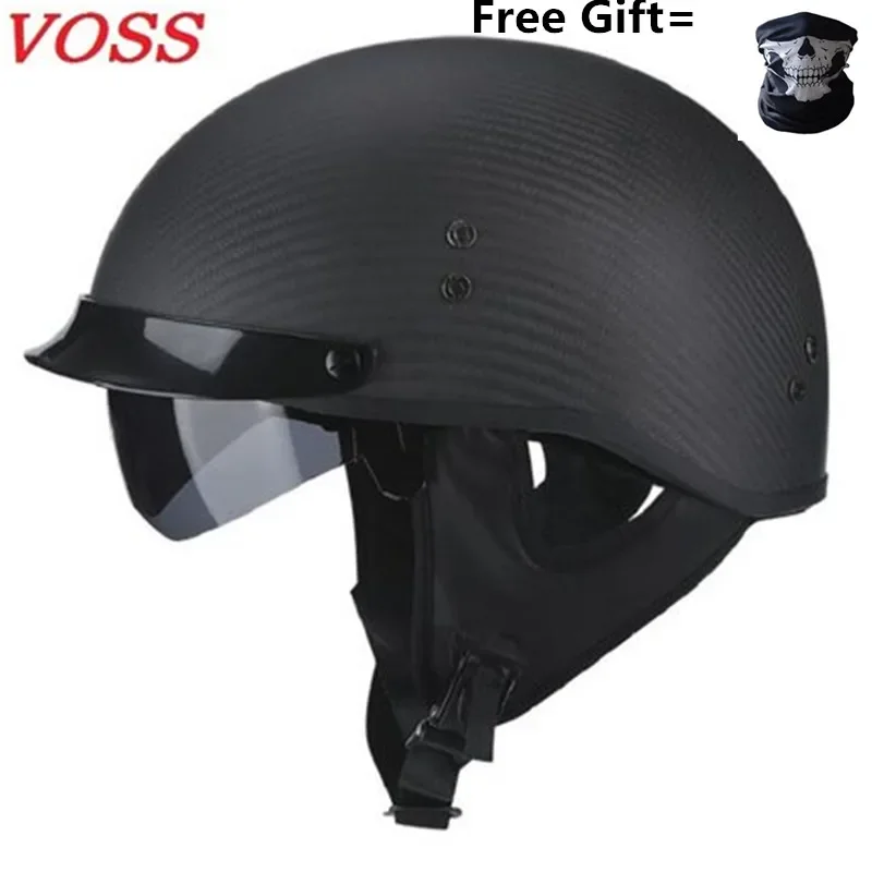 Matte Carbon Fiber Half Face Motorcycle Helmet DOT Approved Lightweight Open Face with Inner Sunglasses