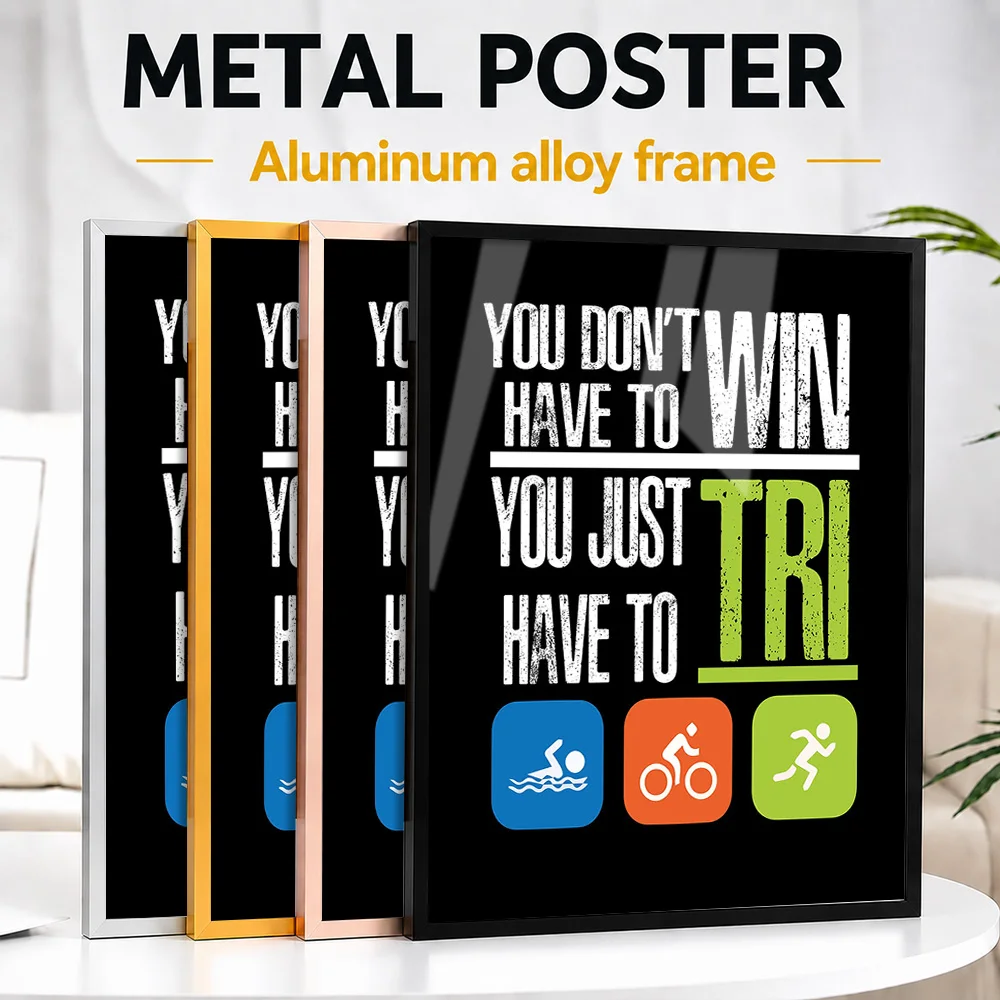 Swim Bike Run Framed Aluminum Metal Poster Customized Typography Wall Art For Training Studio And Fitness Room, Triathlete Gift
