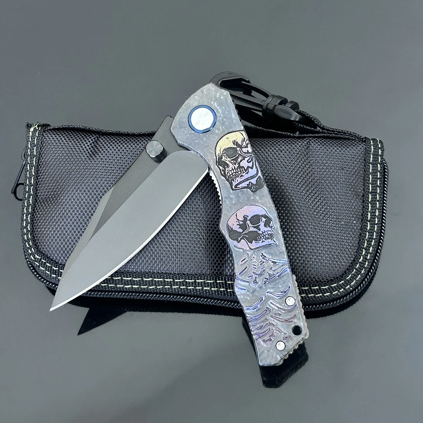 VG10 DLC‑Coated Folding Knife TC4 Carved Titanium Handle Ceramic Bearing EDC Pocket Knife for Camping Hiking Outdoor Cutting