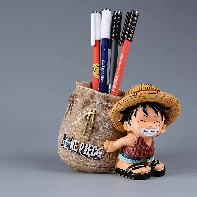 Anime One Piece Luffy Resin Office Pen Holders Collectible Monkey D Luffy 10cm Desk Pencil Pot Holder Action Figure Office Use