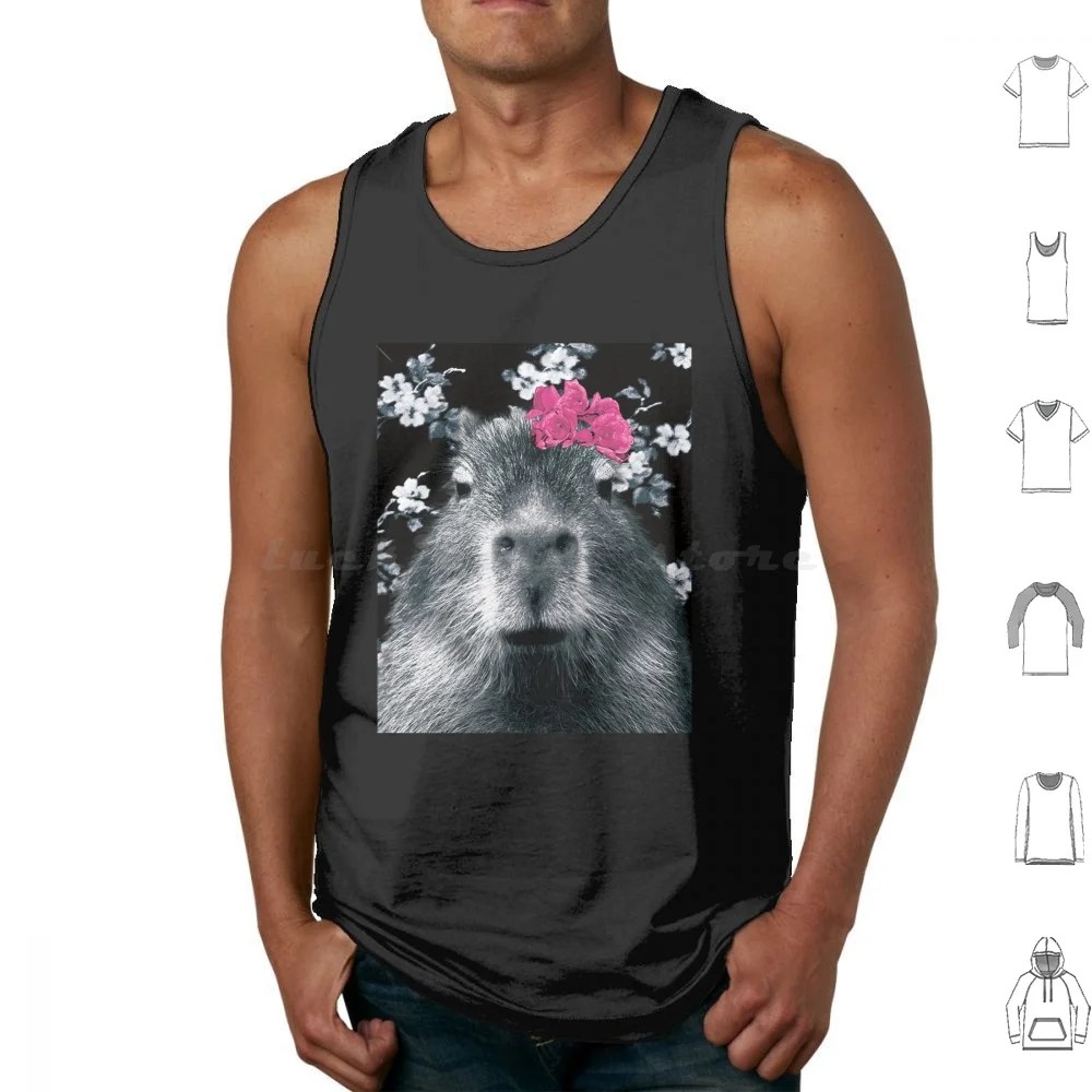 Capybara Pink Flower Tank Tops Vest Sleeveless Capybara Animal Cute Rodent Animals Capybaras Funny Guinea Pig Meme South
