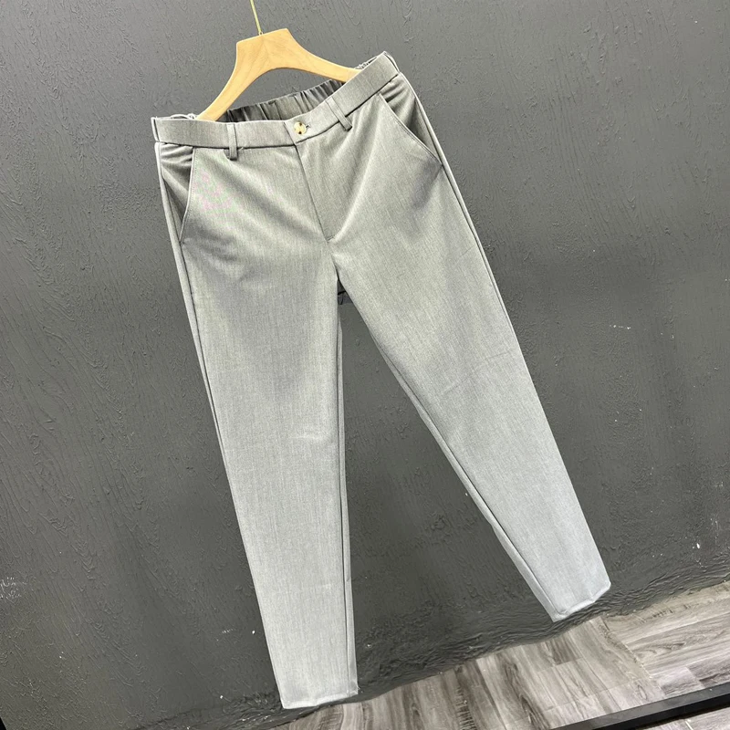 Men\'s Clothing Summer Fashion Business Casual All Match Suit Pants Formal Strecth Solid Straight Slim Trousers Pantalones Hombre