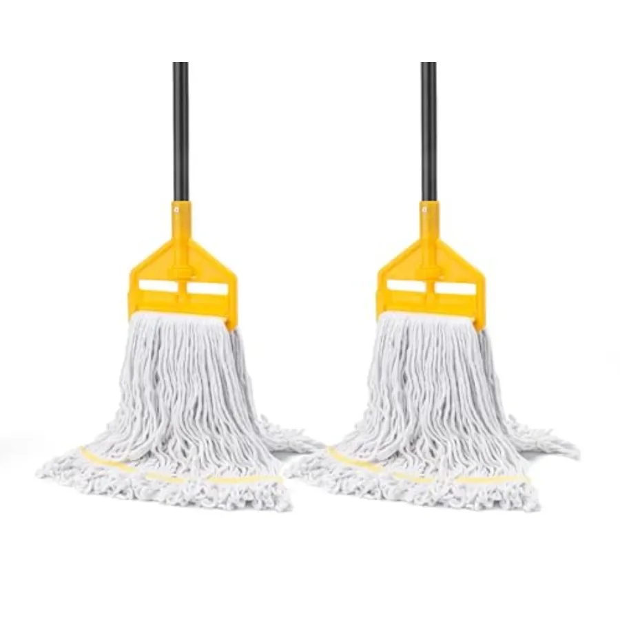 

2 Pack Commercial Mop Heavy Duty Industrial Mops, 60 inch Long Handle with Looped-End String Cotton Wet Mop Head Replacement fo