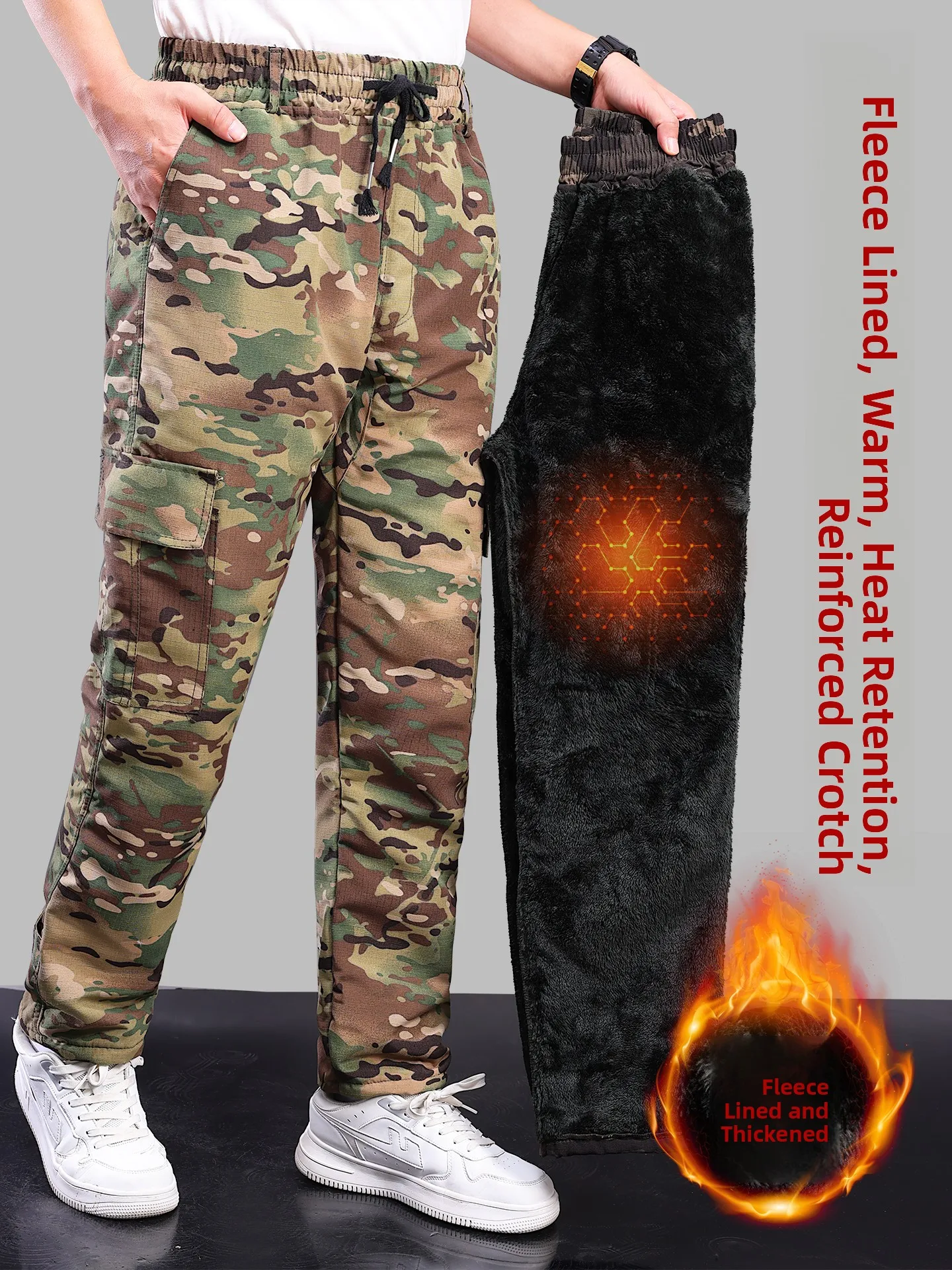 

Thiened Fce Lined Camouflage Work Trousers Men's Winter Cotton Straight Leg Pants Windproof Warm Loose Labor Protection