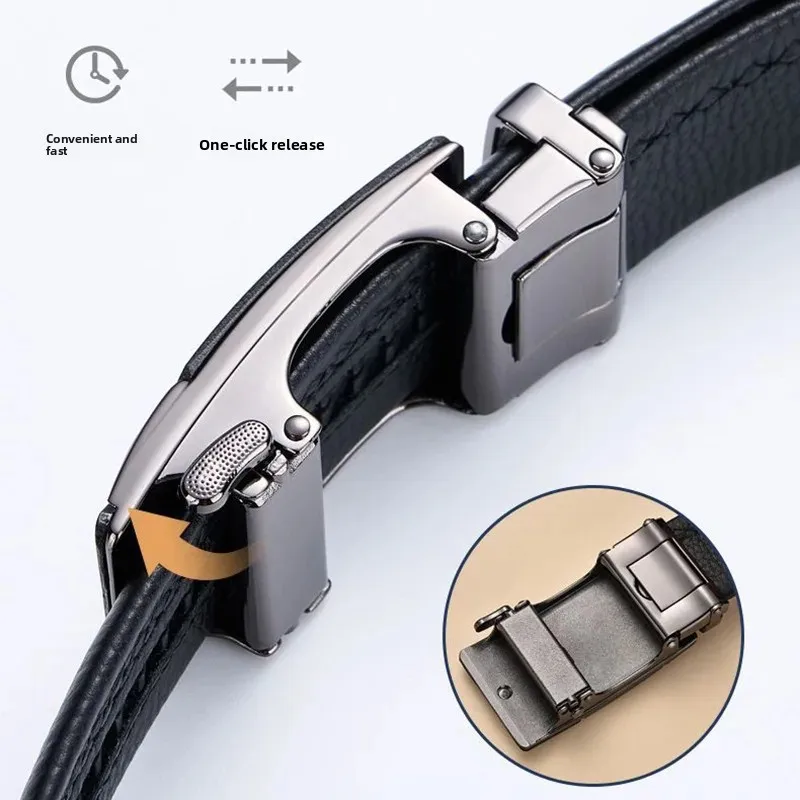 Cinturón Wenzhou con hebilla automática de aleación de cuero genuino para hombre, cinturón informal de piel de becerro de gama alta a la moda con letra G, entrega en el hogar