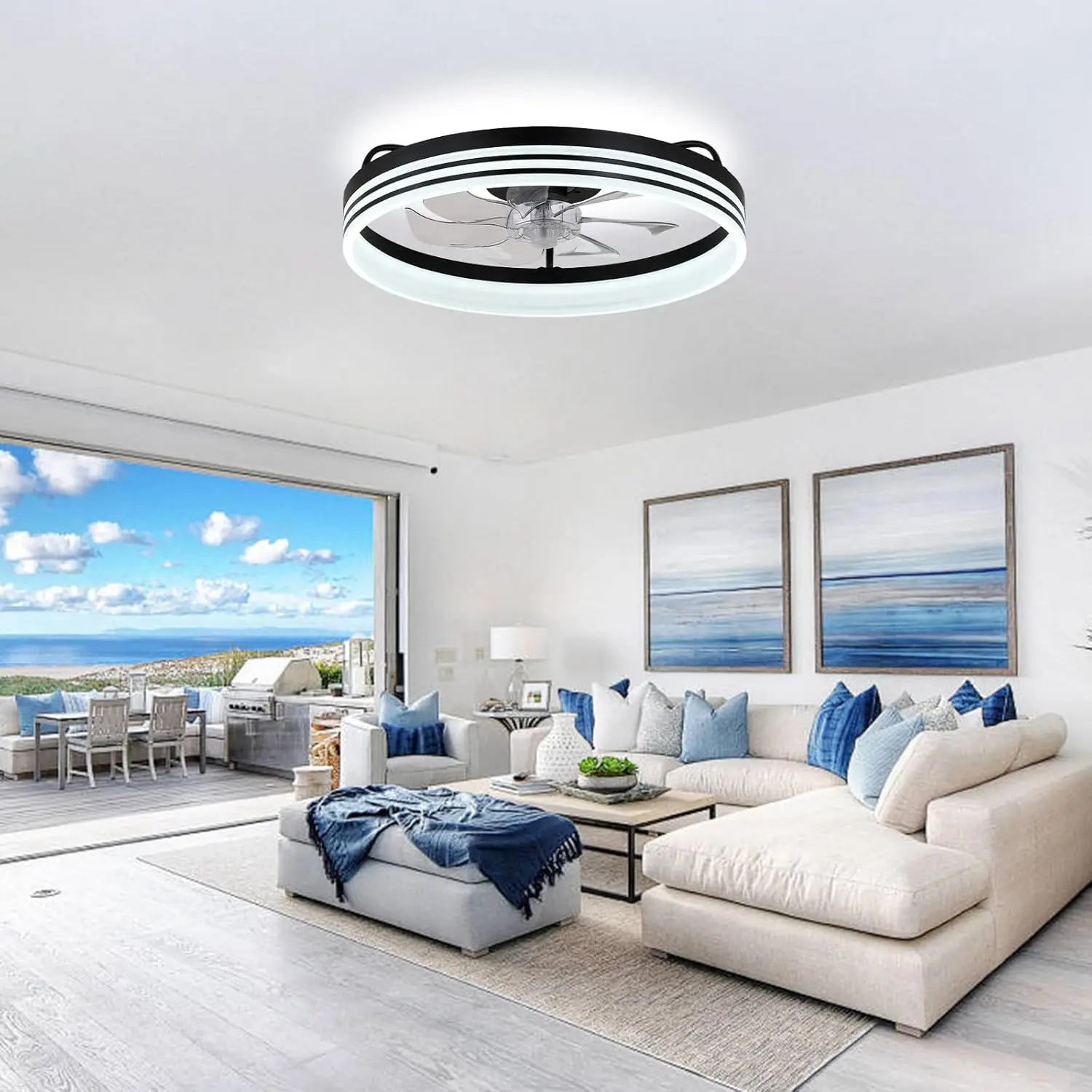 19.7-inch embedded LED ceiling fan with light and remote control, adjustable brightness from 3000K to 6500K for adjustable light