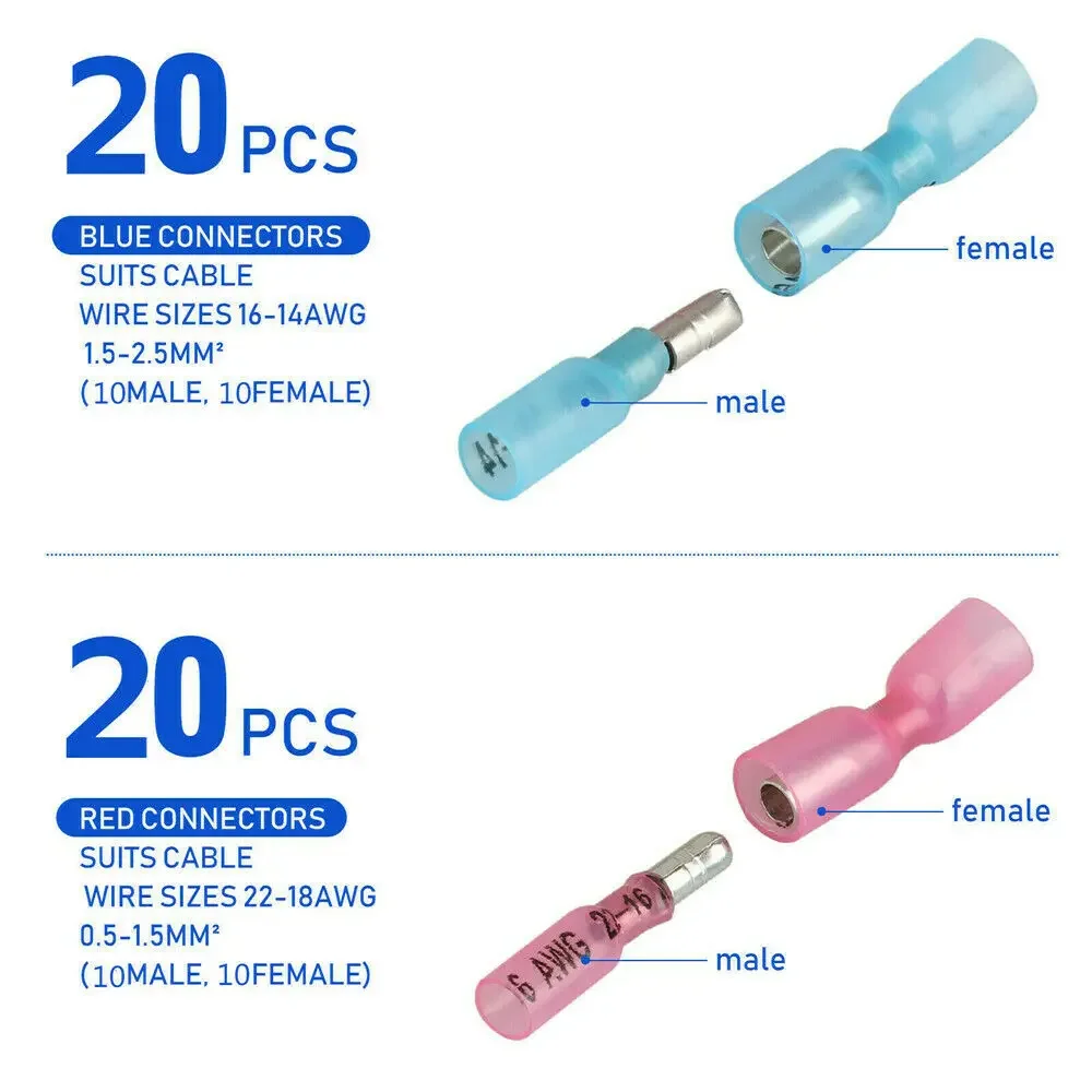 50 Stück Wärmeschrumpf-Kabelverbinder, Weiblich und Männlich, Elektrische Drahtverbinder, Crimpklemmen 10-22AWG, Wasserdicht – Detail 5
