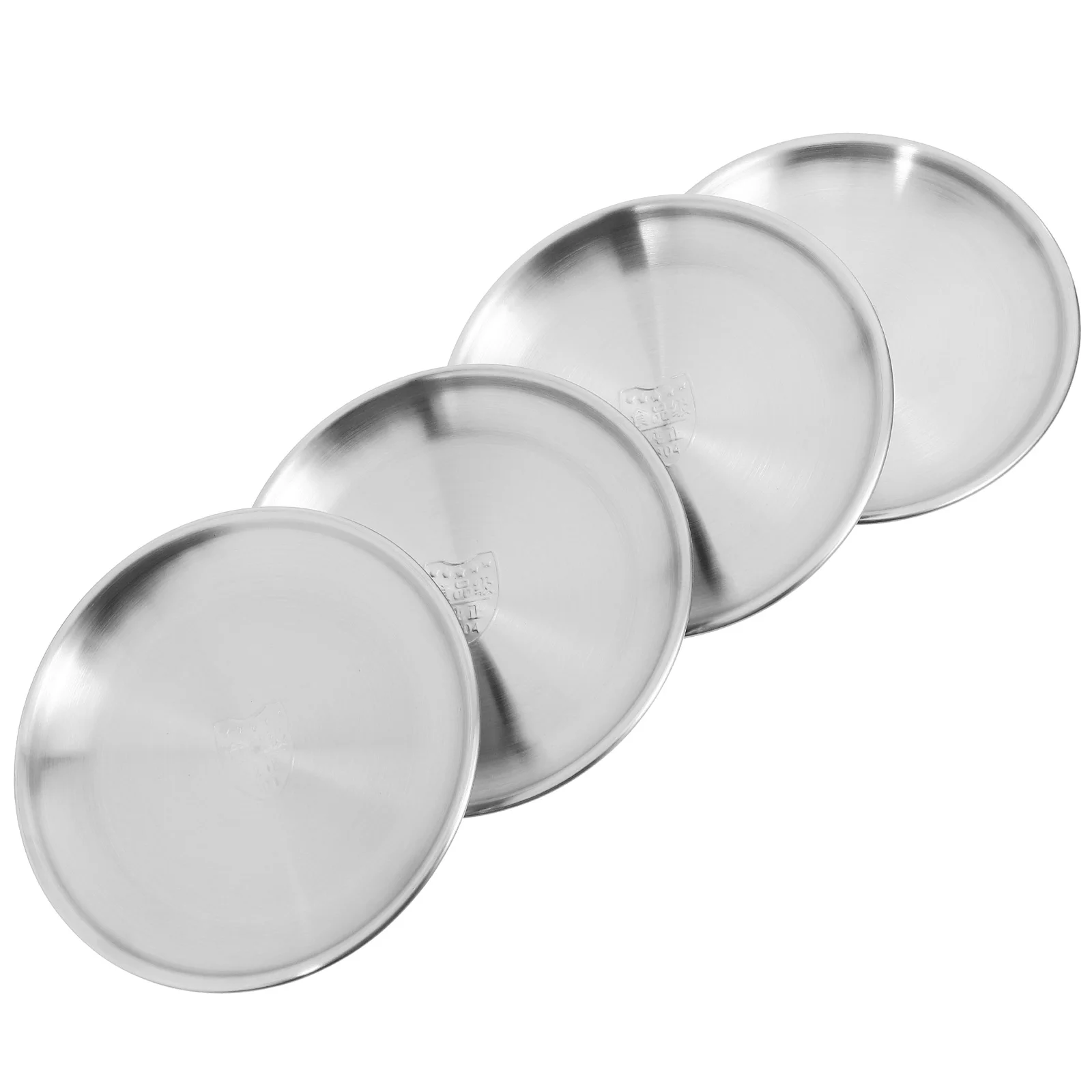 

4 Pcs Stainless Steel Tray Dinner Dish Round Silver Plate Metal Beef Meat Vintage Flat Retro Food