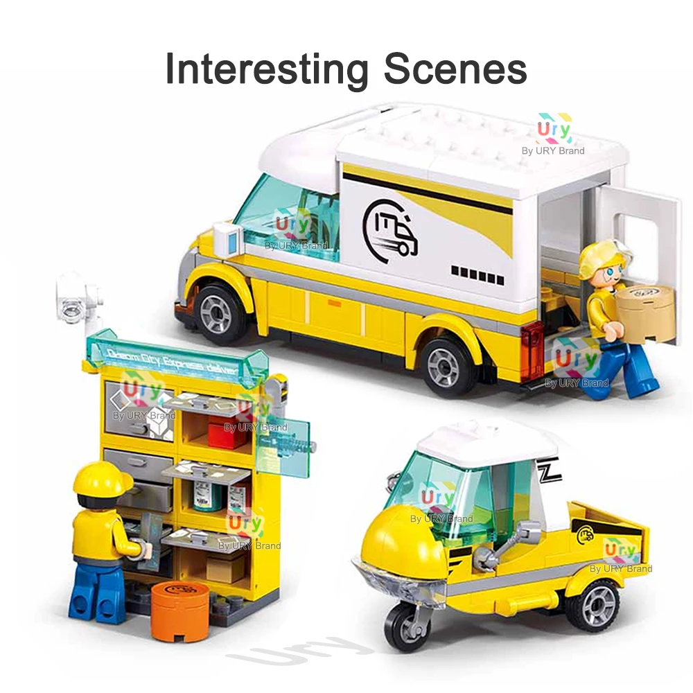 City Traffic Car Yellow Logistics Container Van Truck Express Station Set Figures Model Building Blocks DIY Toys for Boys Gifts #5