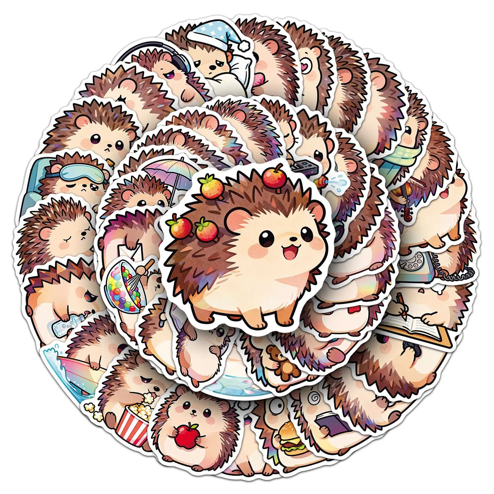 50PCS Kawaii Hedgehog Animal Graffiti Stickers Cartoon Funny Creative Decorative Phone Case Diary Scooter Wardrobe Decal Toy
