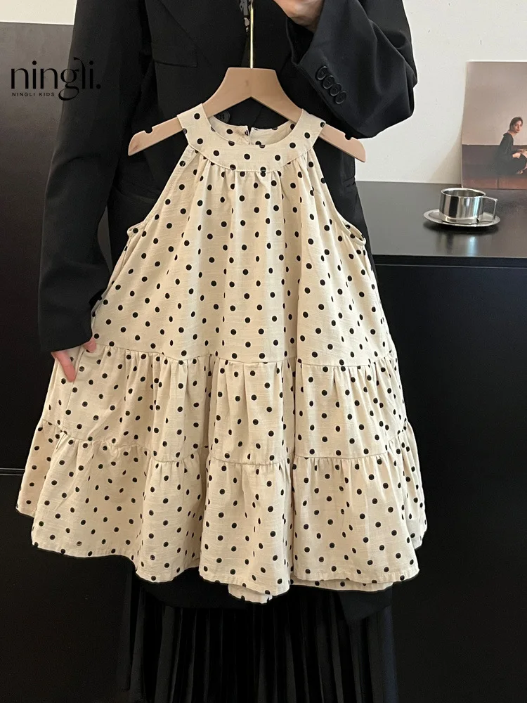 

Girls' Polka Dot Dress Summer New Baby Western Style Sleeveless Cotton Dress French Style Children's Vest Dress Fashion