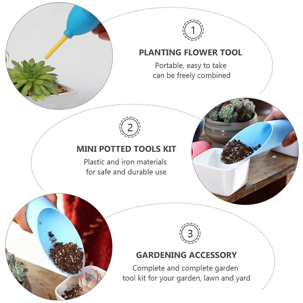 

1Set Succulent Planting Kit Plastic Iron Durable Garden Tool Set Portable Lightweight Ergonomic Comfortable Handle Mini Shovel
