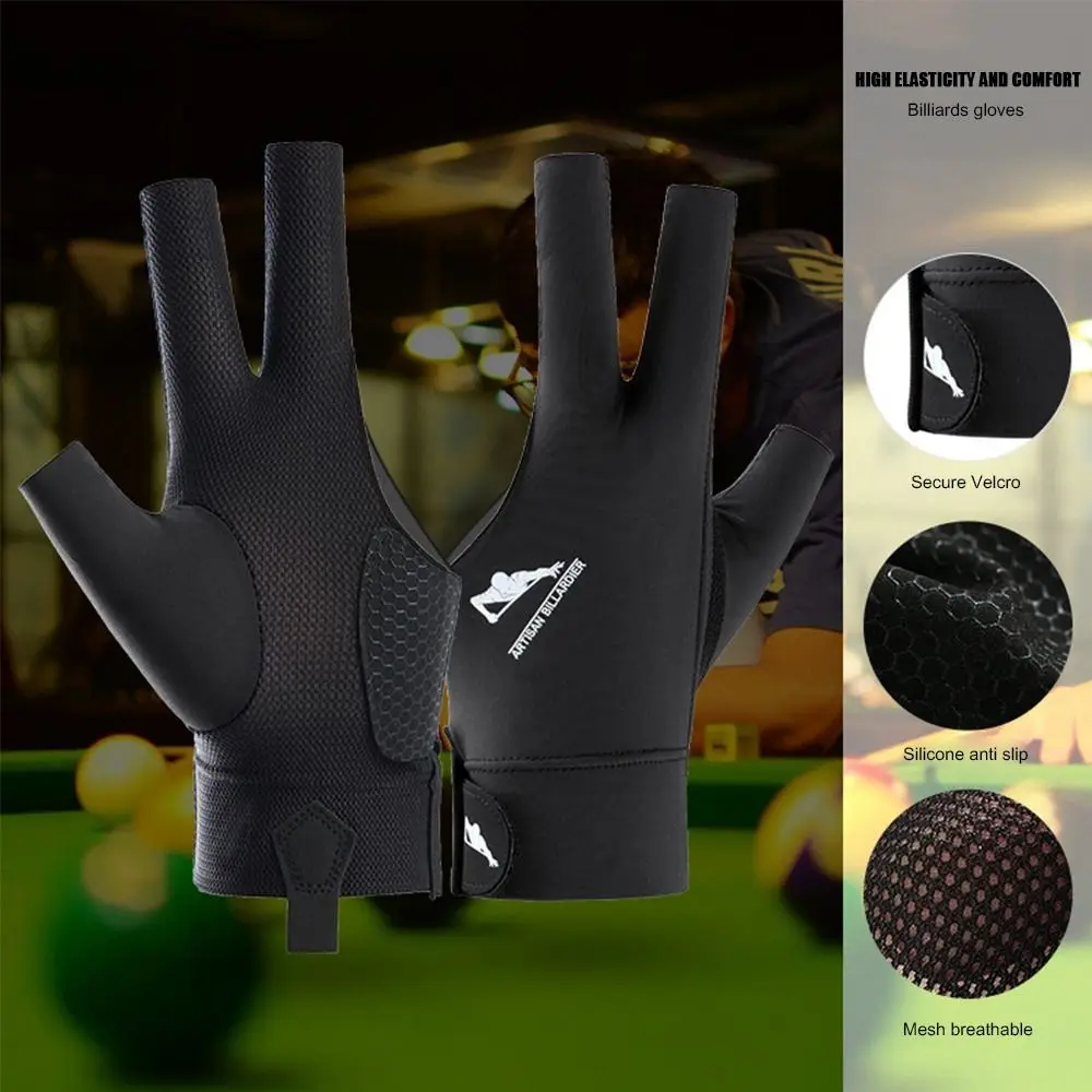 Left and Right Hand Billiards Glove Non Slip Elastic Three Fingers Glove Breathable Billiard Training Gloves Fitness Accessories