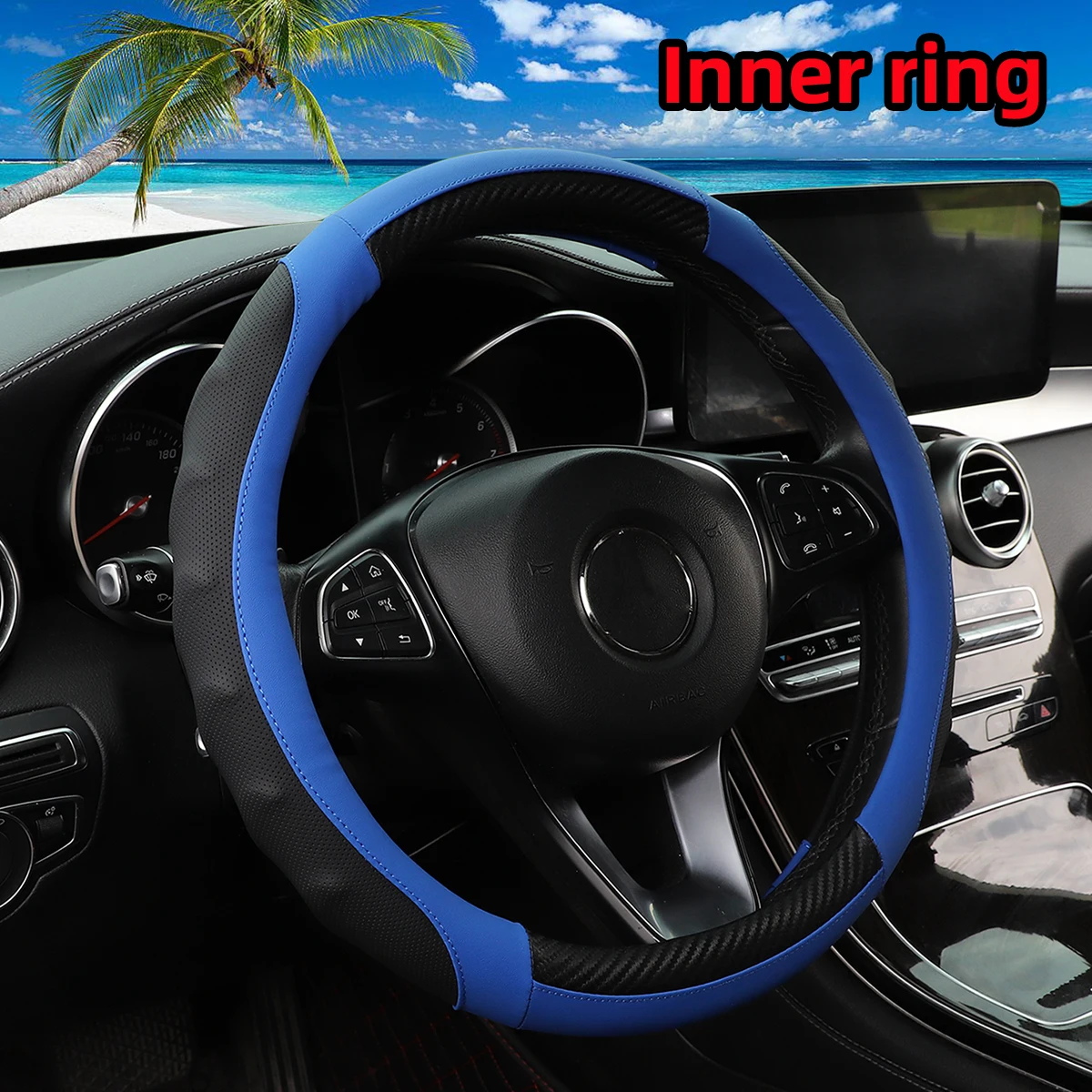 1 carbon fiber PU leather stereo massage with inner ring car steering wheel cover suitable for 14.5-1 automotive supplies