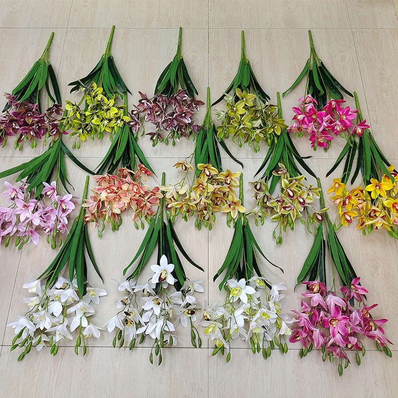 One Artificial cymbidium Orchid Bouquet 20 Heads Latex Cymbidium hookerianum Flower Plant