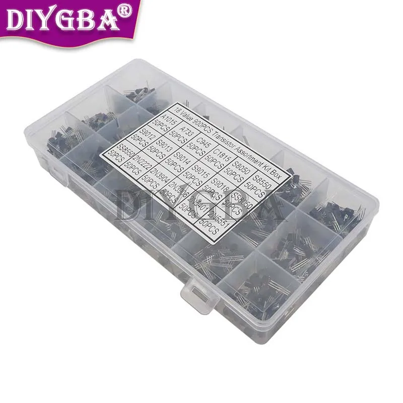 18Values TO-92 Transistor Assortment Kit A1015 2N2222 C1815 S8050 2N3904 2N3906 S9012 Transistors Set Pack 900PCS Each 50Pcs